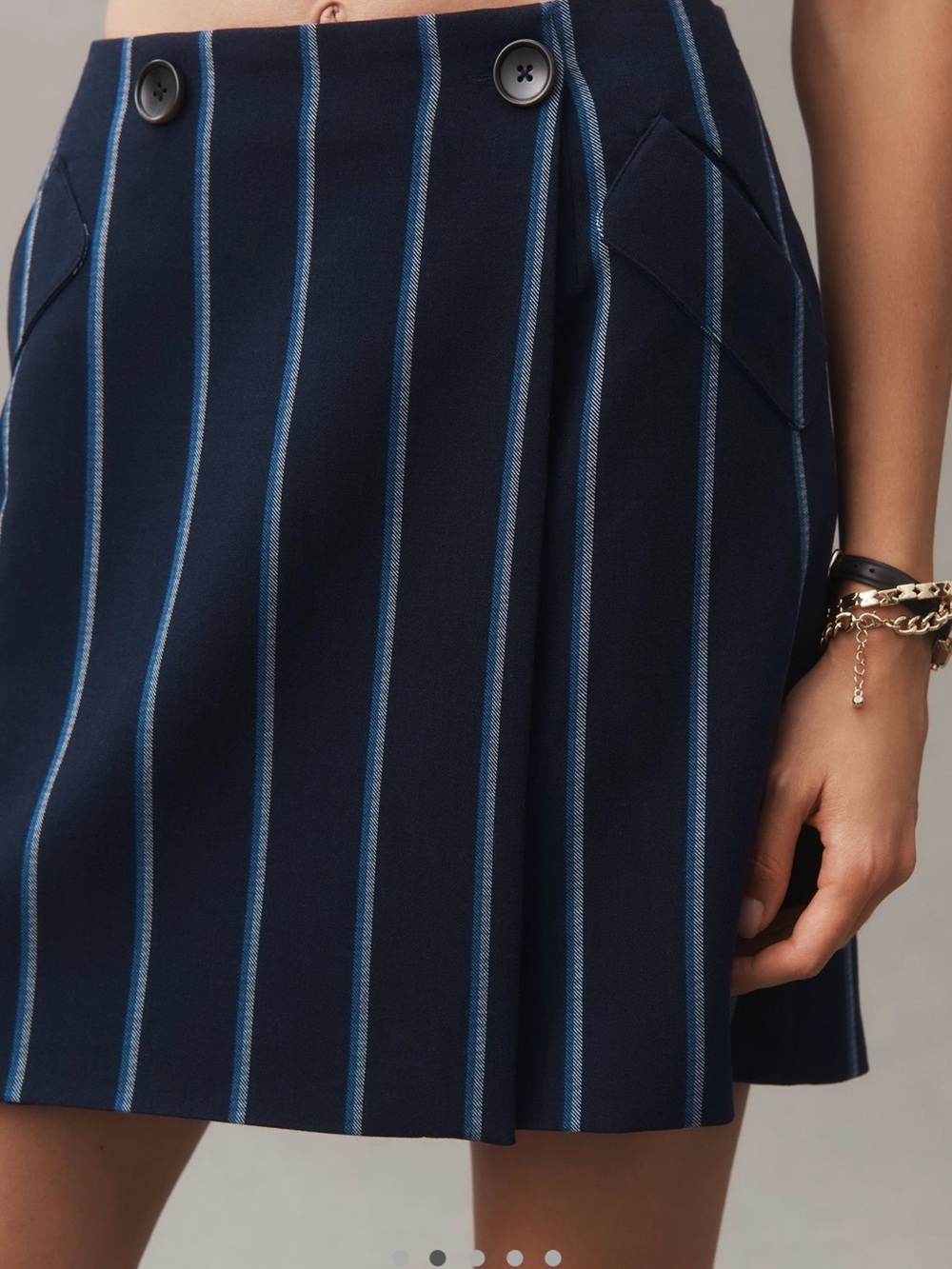 Anthropologie Navy Mini Skirt with Light-Blue Pinstripes